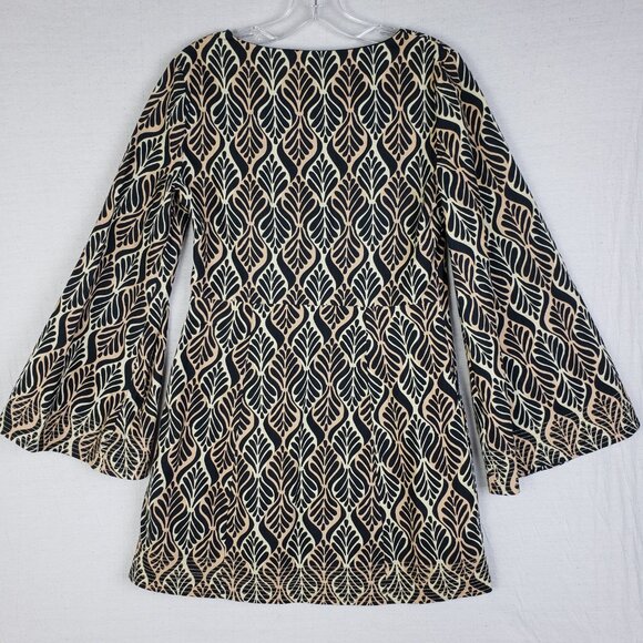 Free People Gia Shift Printed Mini Dress Bell Sleeve Lace-up 70s Bohemian size S - Picture 7 of 16